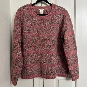 Vintage Sundance‎ Pink Tribal Pattern Fuzzy Mohair Wool Blend Thick Pullover L